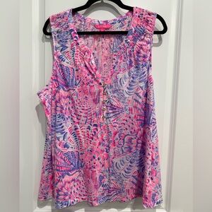 Lilly Pulitzer Pink and Blue Patterned Blouse NWOT